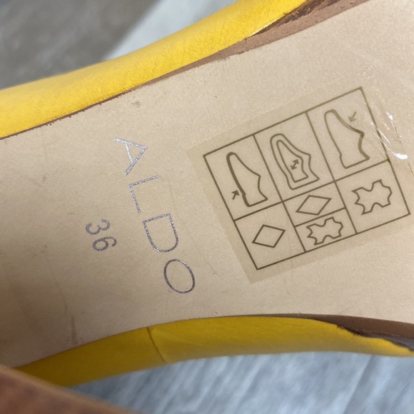 ✨4🛒 $20 ✨ Aldo Yellow Peep Toe Leather Platform Pumps Heels Sz. 36 EC 5" - Picture 5 of 14